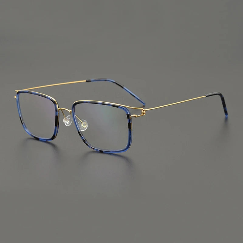 Black Mask Unisex Full Rim Square Screwless Titanium Eyeglasses 6062 Full Rim Black Mask Blue-Gold  