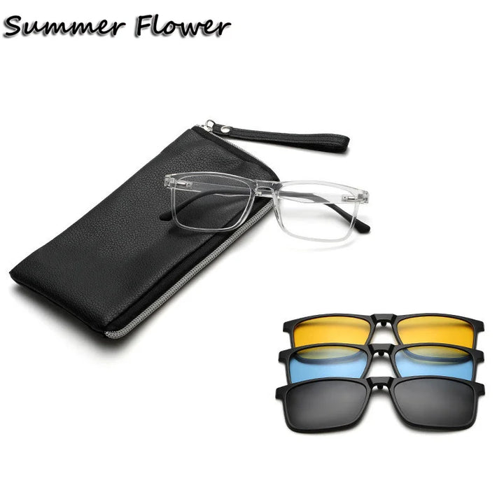Summer Flower Unisex Full Rim Square Tr 90 Titanium Eyeglasses Clip On Sunglasses  62114