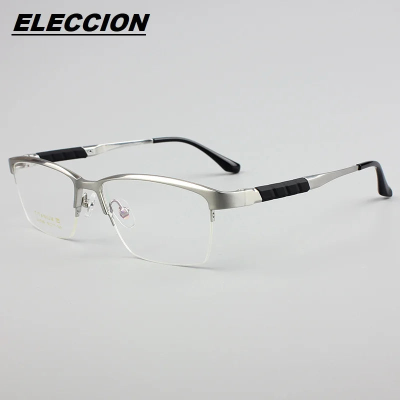 Eleccion Unisex Semi Rim Square Titanium Eyeglasses 6193 Semi Rim Eleccion Silver CHINA