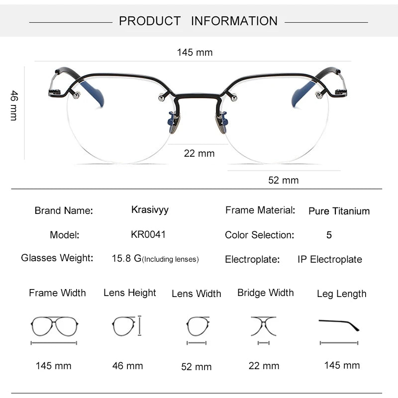 Krasivyy Unisex Semi Rim Flat Top Square Titanium Eyeglasses 94241 Semi Rim Krasivyy