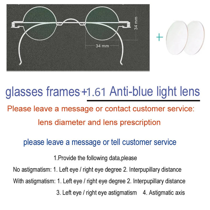 Yujo Unisex Full Rim Round Stainless Steel Custom Eyeglasses Y4042 Full Rim Yujo Blue34 CHINA 