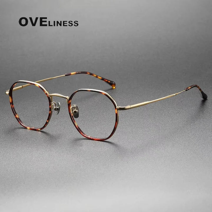 Oveliness Unisex Full Rim Polygon Acetate Titanium Eyeglasses 8502 Full Rim Oveliness tortoise gold  