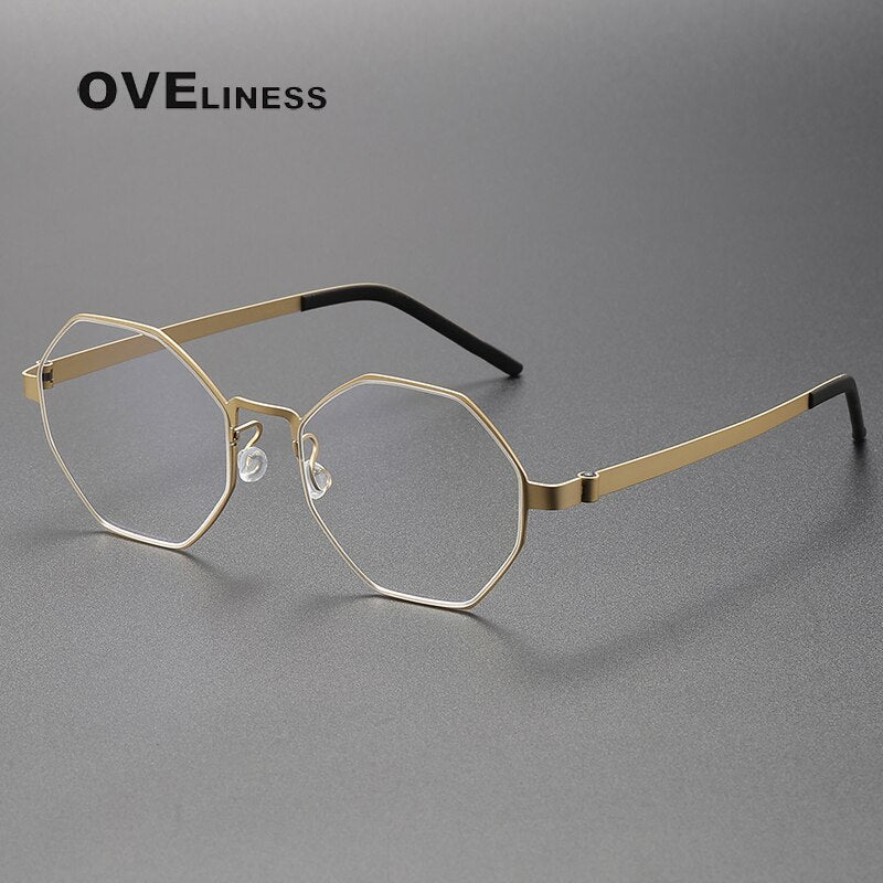 Oveliness Unisex Full Rim Polygon Titanium Eyeglasses 9609 Full Rim Oveliness gold  