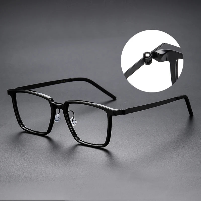 Black Mask Unisex Full Rim Big Square Titanium Acetate Eyeglasses D844 Full Rim Black Mask   