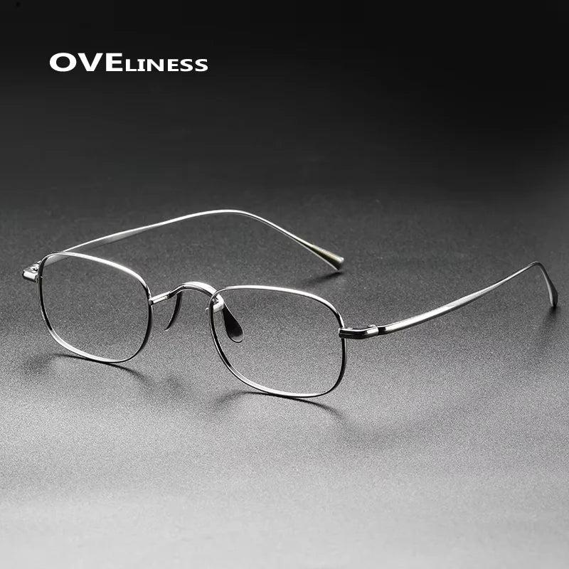 Oveliness Unisex Full Rim Small Square Titanium Eyeglasses 41065 Full Rim Oveliness silver