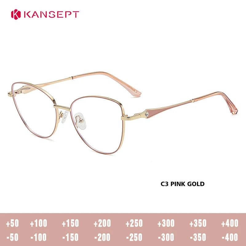 Kansept Women's Full Rim Round Cat Eye Alloy Reading Glasses 556986