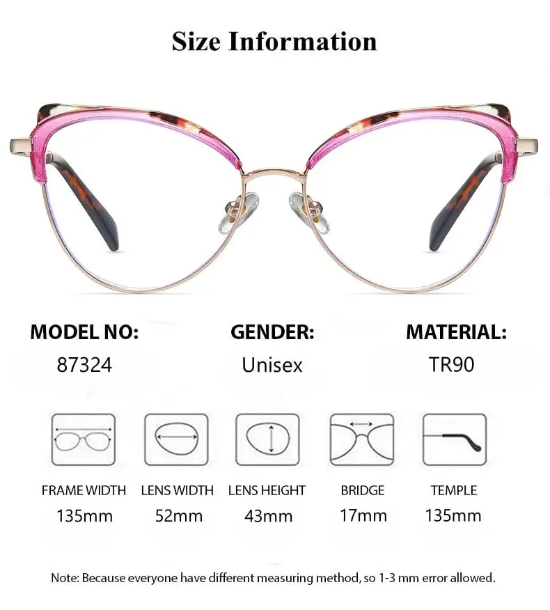 Summer Flower Women's Full Rim Oval Cat Eye Tr 90 Alloy Eyeglasses 87324