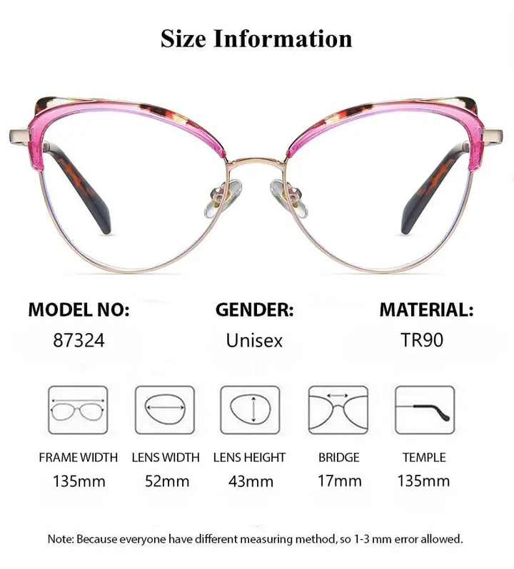 Summer Flower Women's Full Rim Oval Cat Eye Tr 90 Alloy Eyeglasses 87324