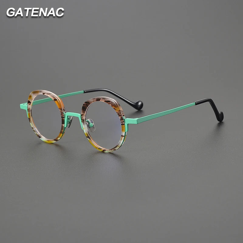 Gatenac Unisex Full Rim Oval Square Titanium Acetate Eyeglasses G1527 Full Rim Gatenac   