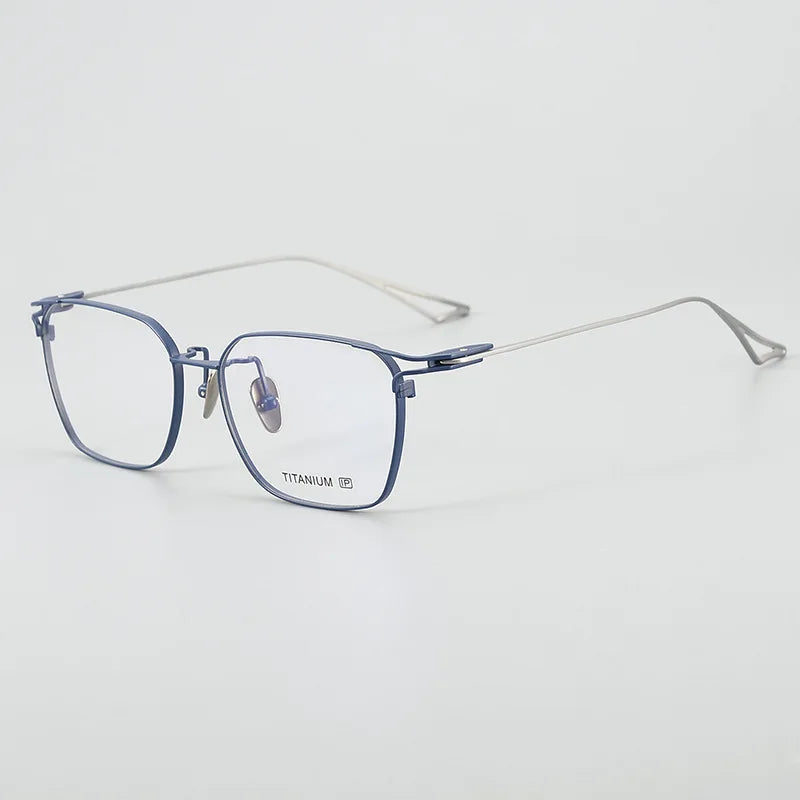 Black Mask Men's Full Rim Large Square Titanium Eyeglasses 4054 Full Rim Black Mask Blue Silver  