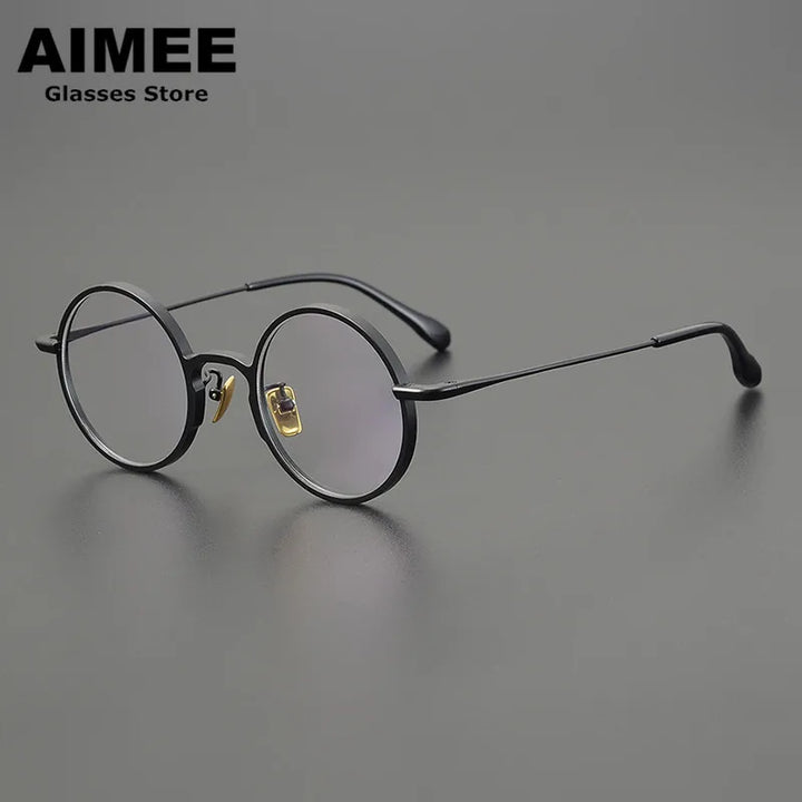 Aimee Unisex Full Rim Round Titanium Eyeglasses 1102 Full Rim Aimee Black  