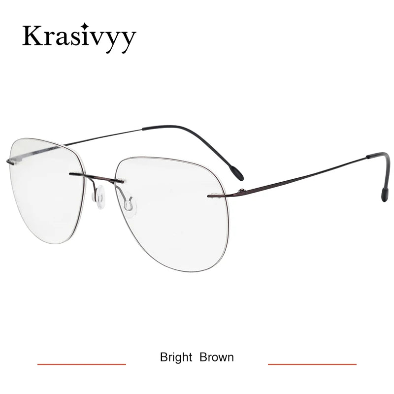 Krasivyy Unisex Rimless Oval Titanium Eyeglasses Kr05 Rimless Krasivyy Bright Brown  