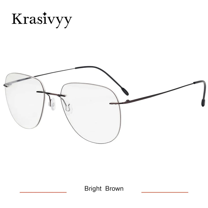 Krasivyy Unisex Rimless Oval Titanium Eyeglasses Kr05 Rimless Krasivyy Bright Brown  