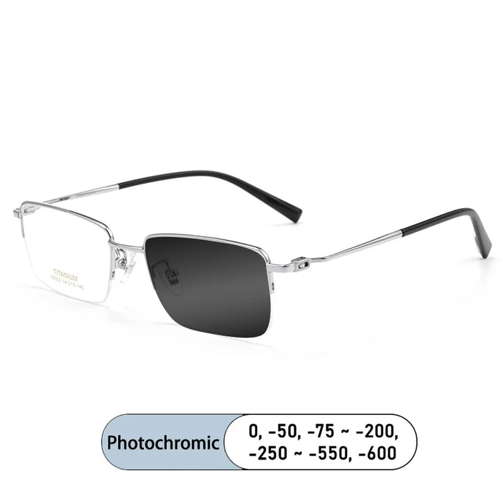 Kocolior Unisex Semi Rim Square Titanium Photochromic Reading Glasses 69908