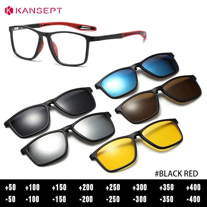 Kansept Unisex Full Rim Rectangle Tr 90 Frames With Clip-On Sunglasses 331000 FuzWeb
