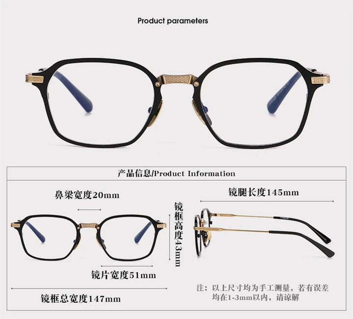 Black Mask Unisex Full Rim Square Titanium Acetate Eyeglasses 812425