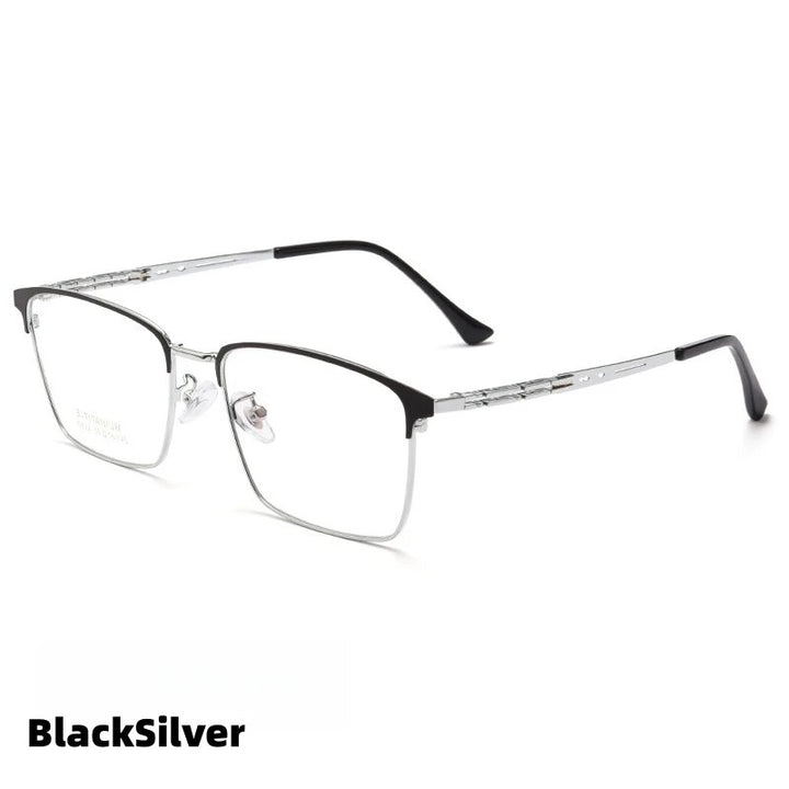 KatKani Men's Full Rim Big Square Alloy Eyeglasses 3832j Full Rim KatKani Eyeglasses BlackSilver  
