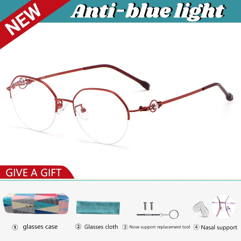Vicky Women's Semi Rim Flat Top Oval Alloy Reading Glasses 318001