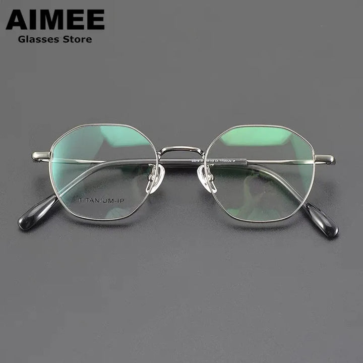 Aimee Unisex Full Rim Flat Top Round Polygon Titanium Eyeglasses 5016 Full Rim Aimee   