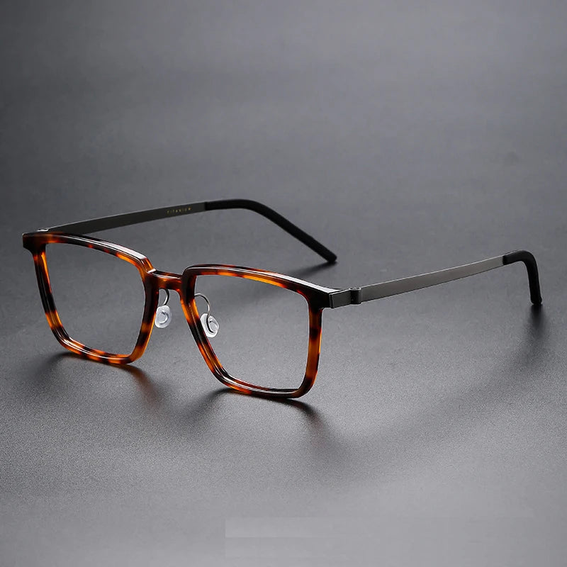 Black Mask Unisex Full Rim Big Square Titanium Acetate Eyeglasses D844 Full Rim Black Mask Tortoise  