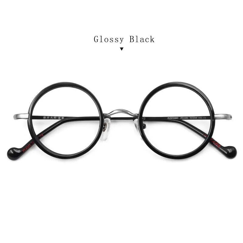 Hdcrafter Unisex Full Rim Round Titanium Eyeglasses Ft2381 Full Rim Hdcrafter Eyeglasses Glossy-Black  