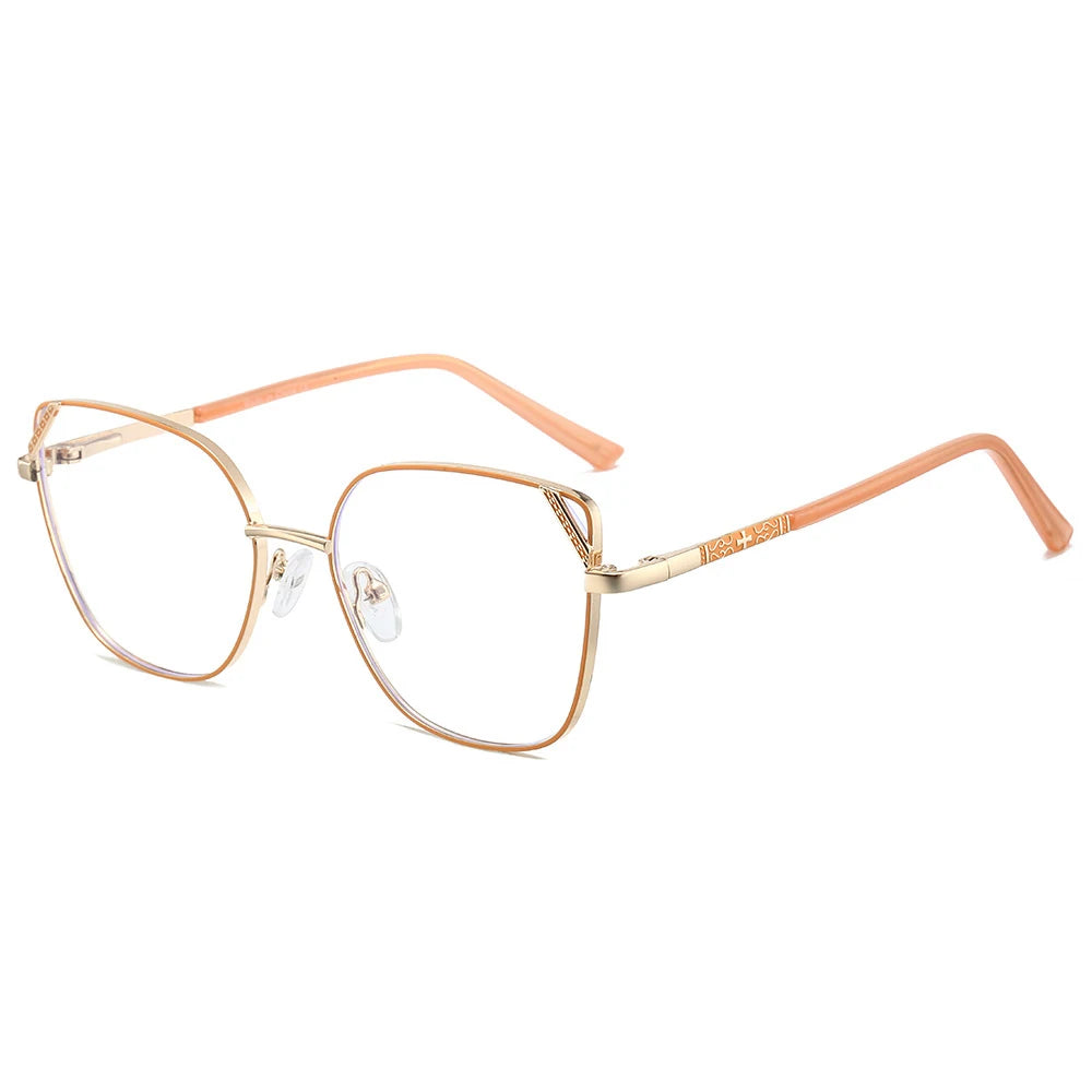 KatKani Women's Full Rim Square Cat Eye Alloy Eyeglasses 8612 Full Rim KatKani Eyeglasses Pink Orange  