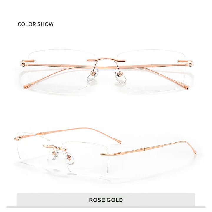 Vicky Unisex Rimless Rectangle Titanium Reading Glasses V6032 Reading Glasses Vicky +150 D0632-Rose gold 