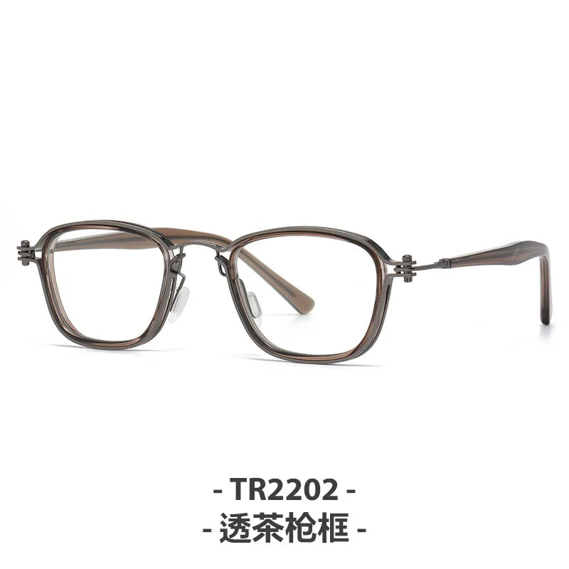 Zirosat Unisex Full Rim Square Round Acetate Titanium Eyeglasses 92202