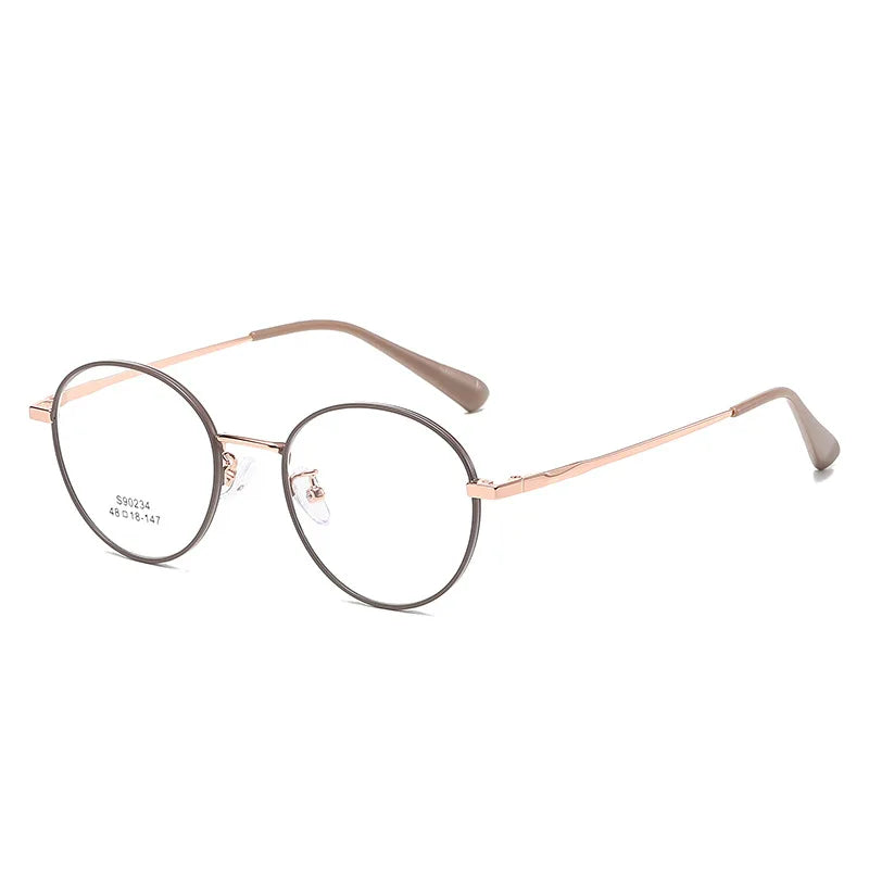 KatKani Unisex Full Rim Round Titanium Eyeglasses 90234 Full Rim KatKani Eyeglasses Coffee Gold  