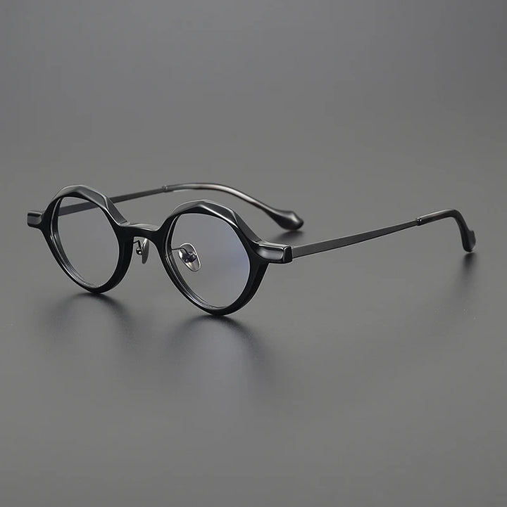 Black Mask Unisex Full Rim Irregular Round Acetate Titanium Eyeglasses 6071 Full Rim Black Mask Black  