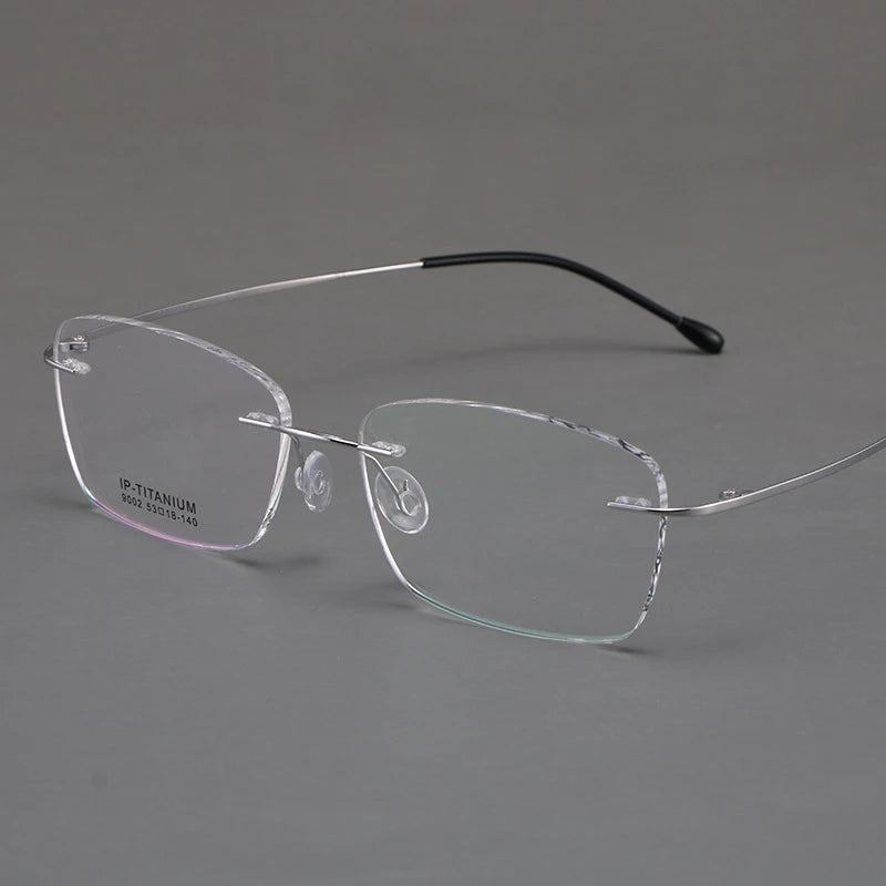 KatKani Men's Rimless Square Titanium Eyeglasses 9001 9002 Rimless KatKani Eyeglasses 9002 Silver  