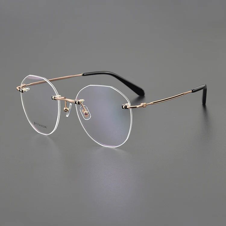 Nobler Unisex Rimless Flat Top Round Titanium Eyeglasses T074 Full Rim Nobler C4  