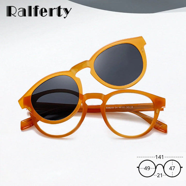 Ralferty Unisex Full Rim Round Acetate Eyeglasses Clip On Sunglasses 334203