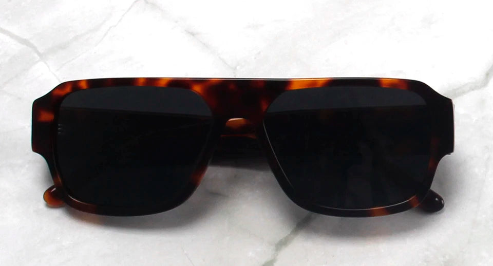 Esnbie Unisex Full Rim Flat Top Polygon Acetate Sunglasses 241501