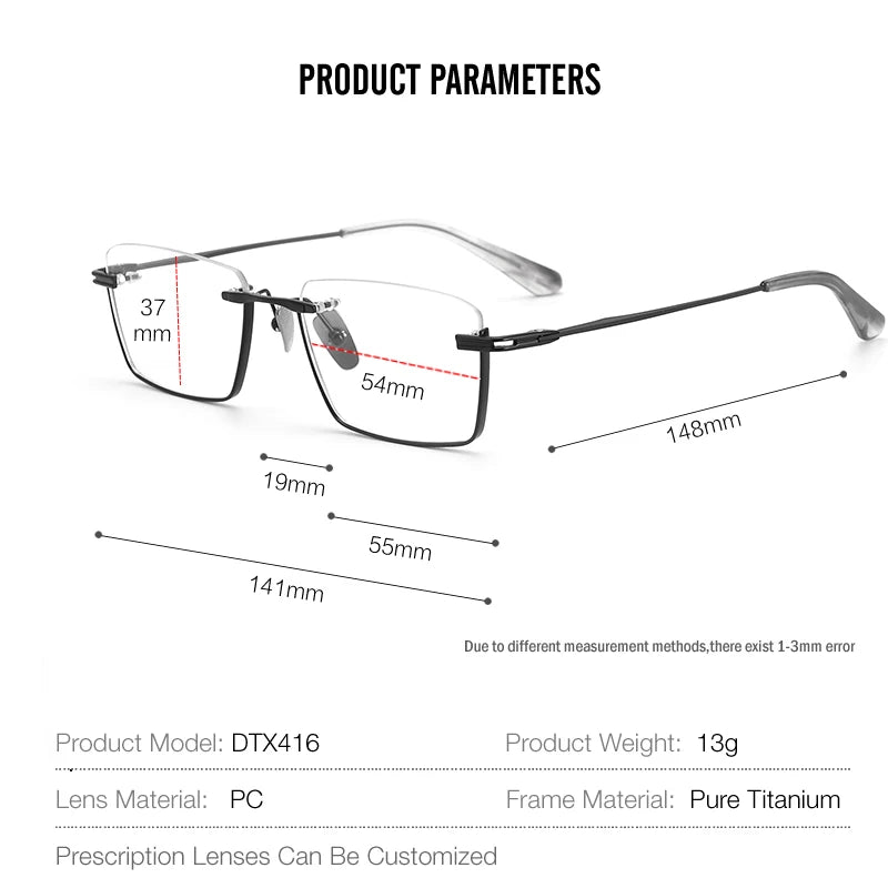 Muzz Unisex Semi Rim Square Titanium Eyeglasses 942416 Semi Rim Muzz