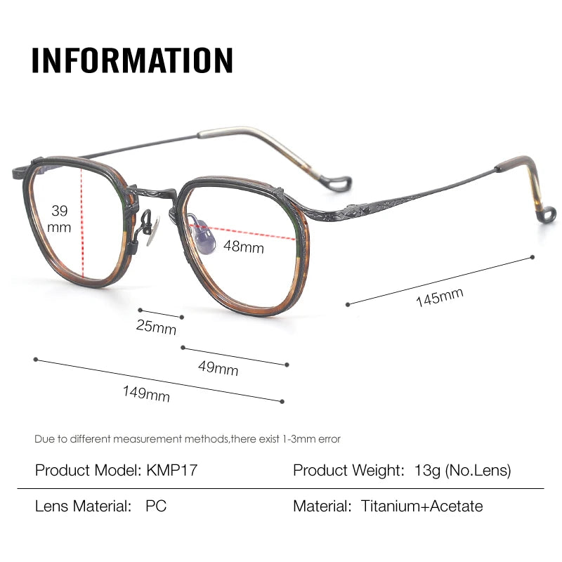 Muzz Unisex Full Rim Flat Top Round Titanium Acetate Eyeglasses 54917