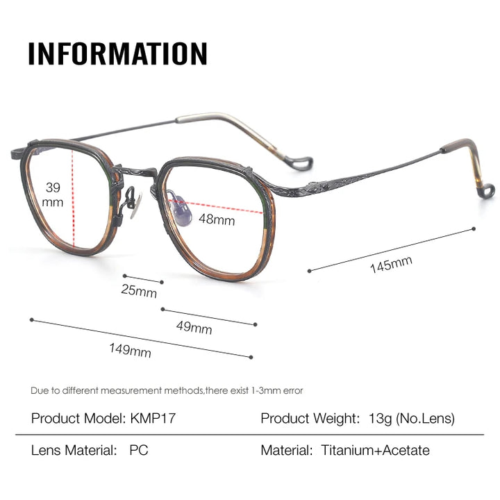 Muzz Unisex Full Rim Flat Top Round Titanium Acetate Eyeglasses 54917