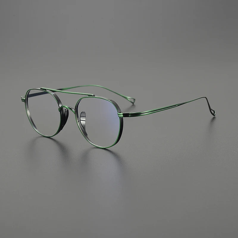 Black Mask Unisex Full Rim Oval Double Bridge Titanium Eyeglasses Bk9503 Full Rim Black Mask Green  