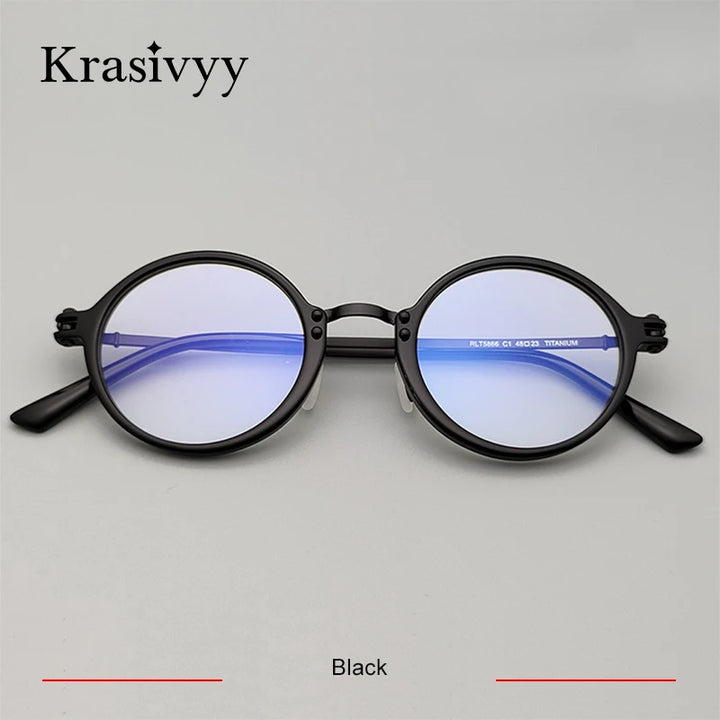 Krasivyy Unisex Full Rim Round Titanium Acetate Eyeglasses 45866 Full Rim Krasivyy Black