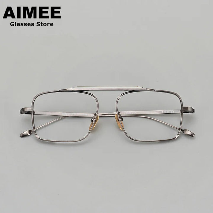 Aimee Unisex Full Rim Square Double Bridge Titanium Eyeglasses Full Rim Aimee Gun-Grey  