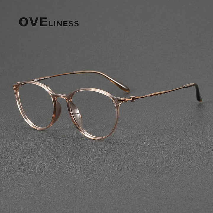 Oveliness Women's Full Rim Round Acetate Titanium Eyeglasses 98664