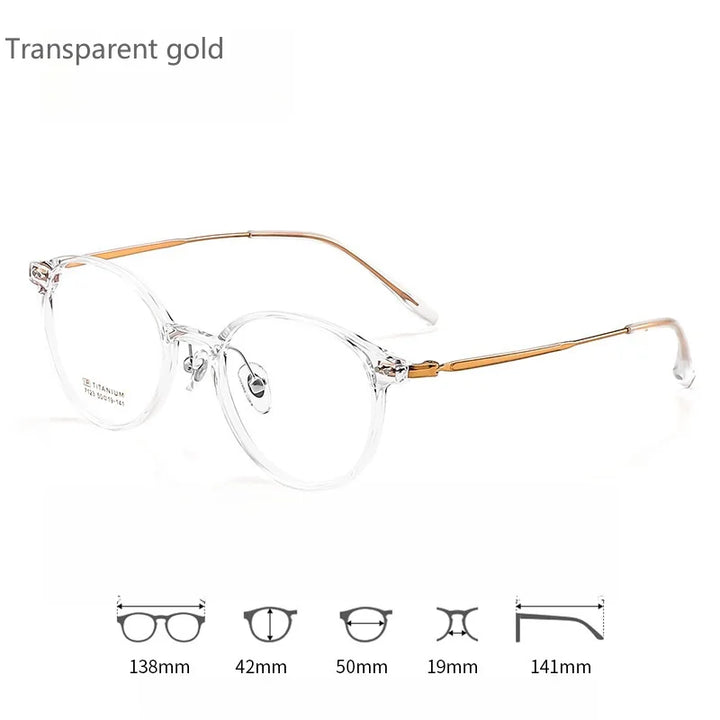 KatKani Women's Full Rim Round Acetate Titanium Eyeglasses 7123 Full Rim KatKani Eyeglasses Transparent gold  