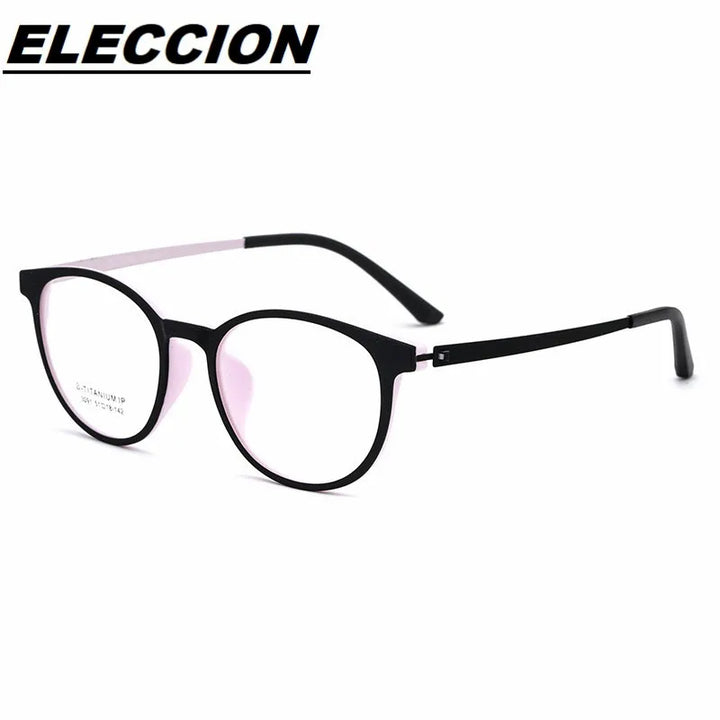 Eleccion Unisex Full Rim Round Tr 90 Titanium Eyeglasses 3091 Full Rim FuzWeb C3. Black Pink