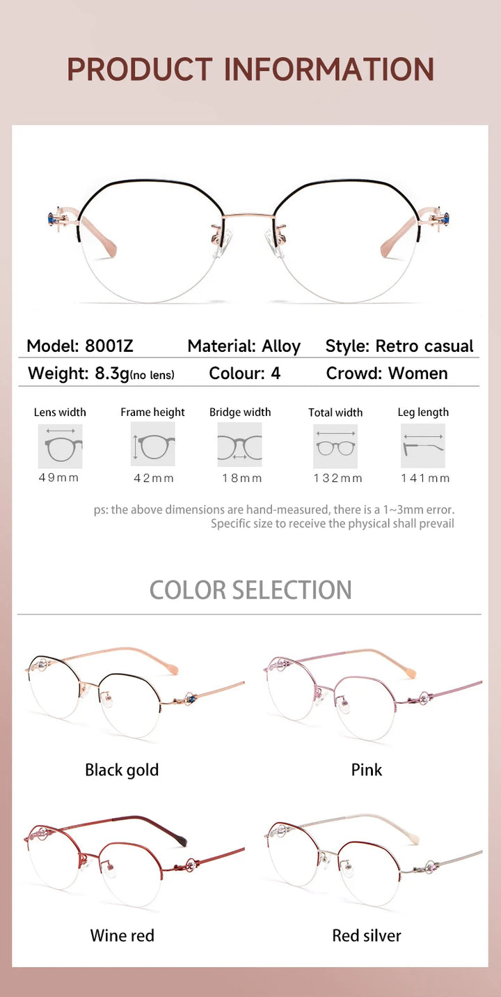 Vicky Women's Semi Rim Flat Top Oval Alloy Reading Glasses 318001