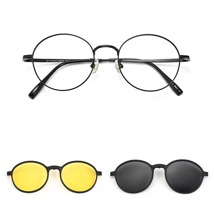 Yimaruili Women's Full Rim Round Tr 90 Alloy Eyeglasses Clip-On Sunglasses 50117
