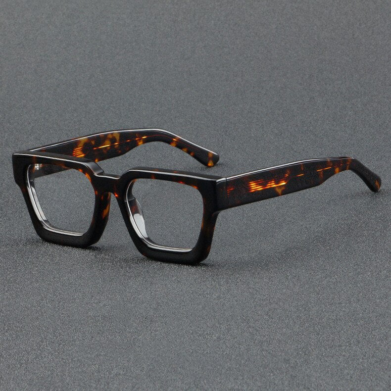 Brightzone Unisex Full Rim Flat Top Square Handcrafted Acetate Eyeglasses 1439 Full Rim Brightzone Tortoise  