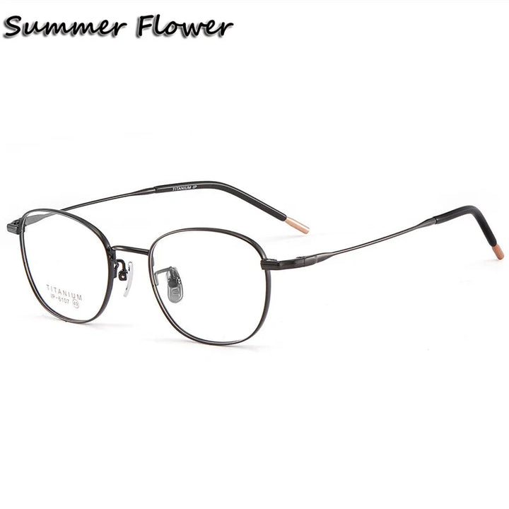 Summer Flower Women's Full Rim Oval Square Titanium Eyeglasses 61087 Full Rim Summer Flower Black