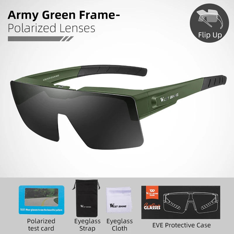 West Biking Unisex Full Rim Square Flip Up Over Frame Sunglasses 940703