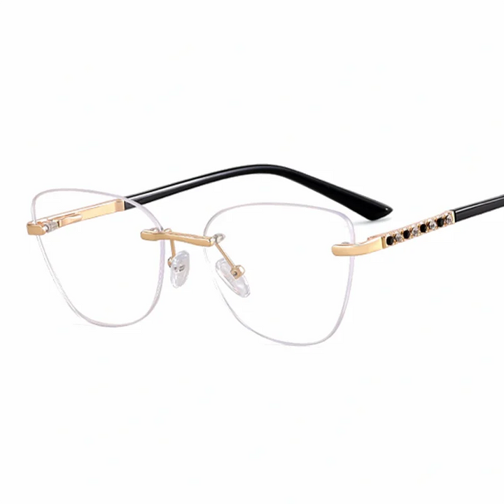 Ralferty Women's Rimless Square Cat Eye Alloy Eyeglasses 82193 Rimless Ralferty C1 Black CHINA 