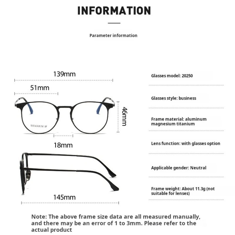 Yimaruili Unisex Full Rim Round Al Mg Titanium Alloy Eyeglasses 20250